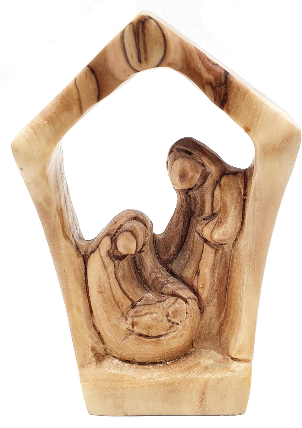 Zuluf 5.2" Olive Wood Holy Family Nativity Statue – Hand-Carved Figurine Made in The Holy Land – Religious for Catholic Home or Spiritual Display – HOF026