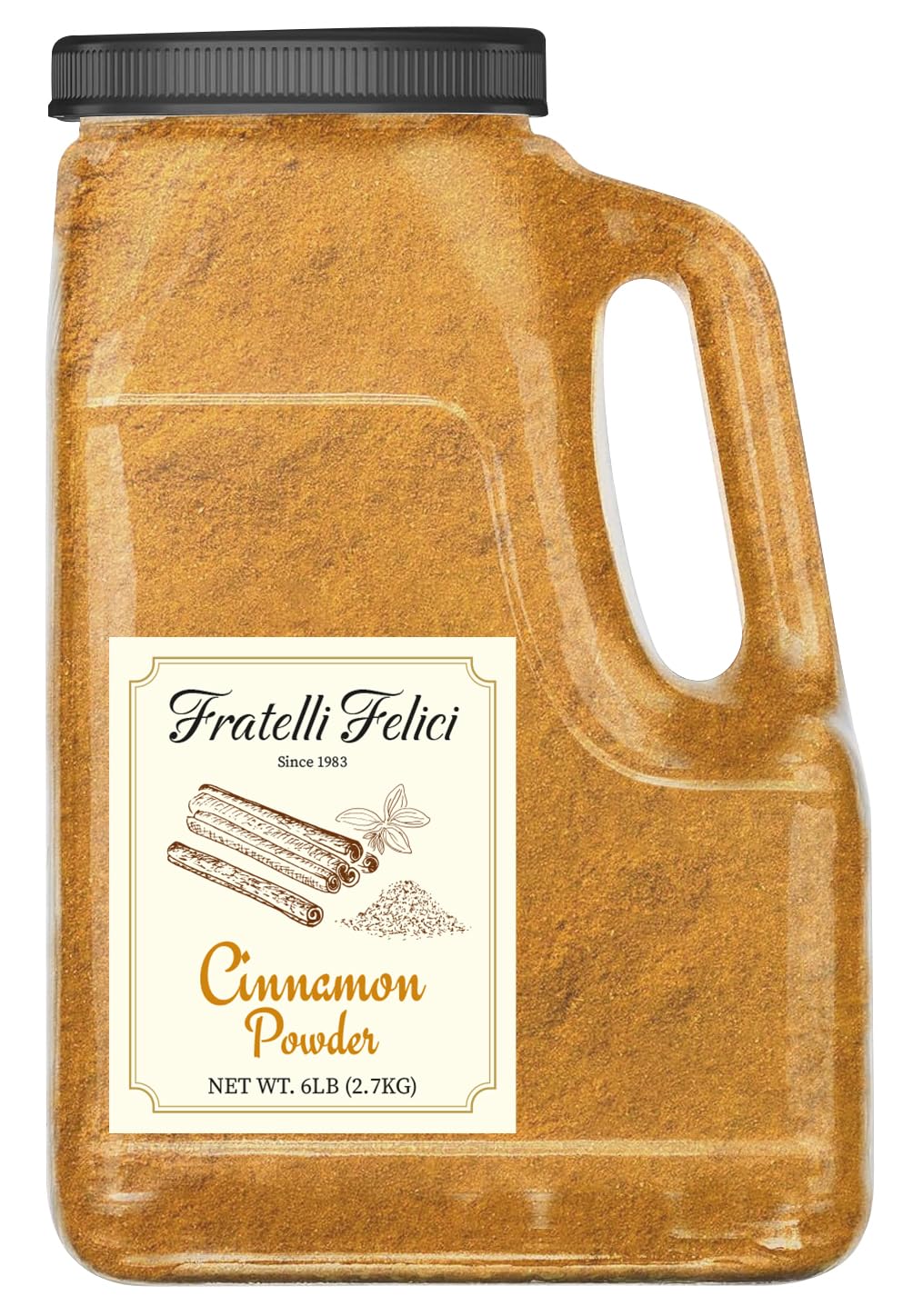 Fratelli Felici Cinnamon Powder 6 LB Bulk Jar – Pure Ground Cassia Vietnamese Cinnamon, Premium Quality, Resealable Container, No Additives