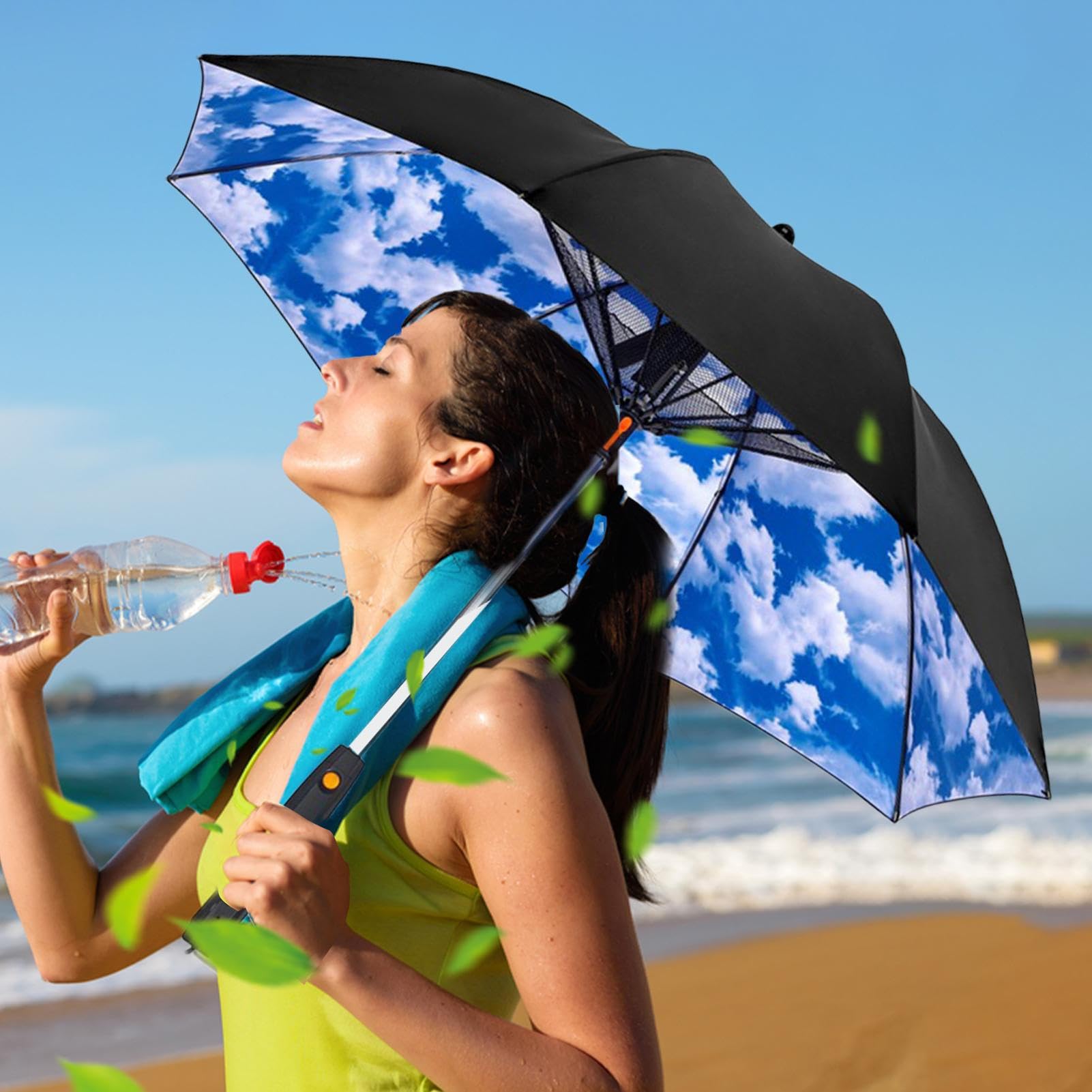 Parapluie anti-UV avec ventilateur | Parasol rafraîchissant avec