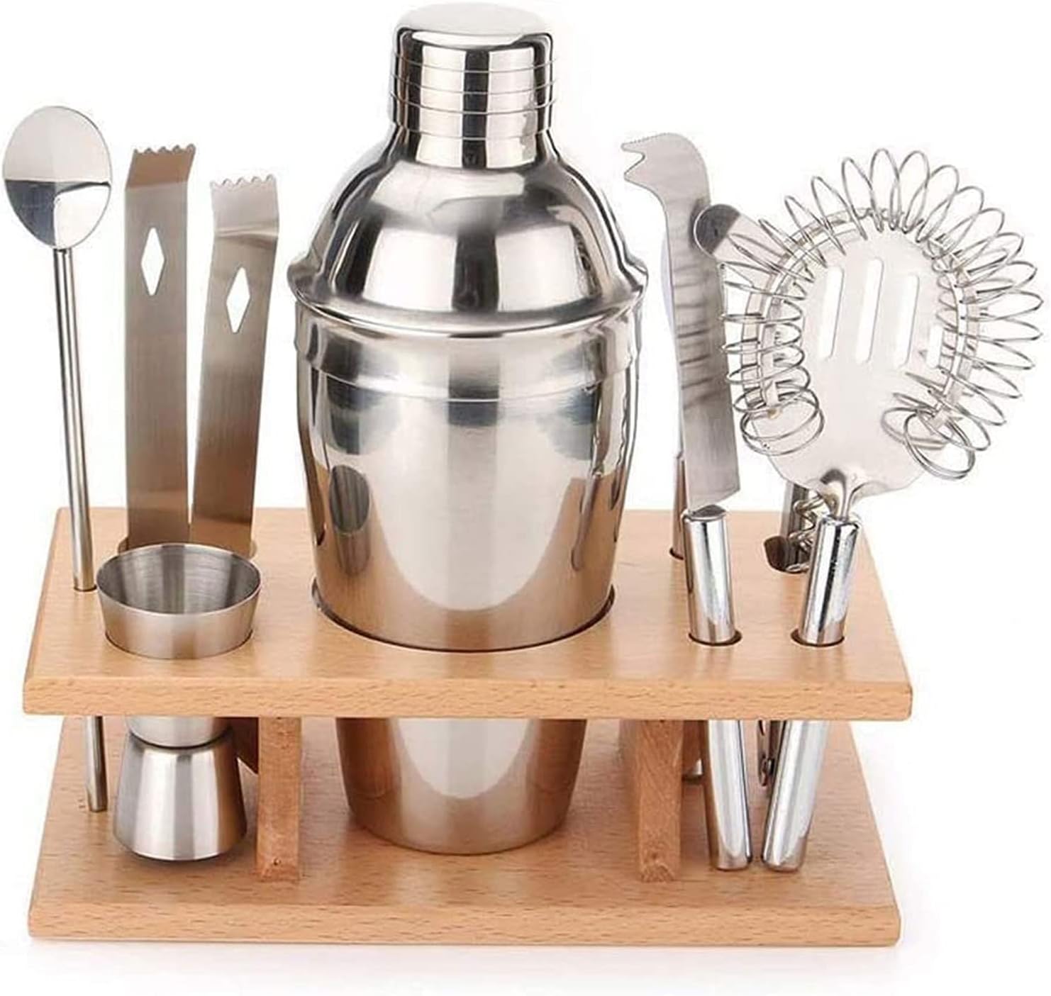 Cocktail Shaker Set Bartender Kit 9Pcs Bartender Shaker Set 304 Stainless Steel Martini Shaker and Strainer 550ml /19OZ Bar Tool Set with Bamboo Stand Recipe Book for Home and Ba