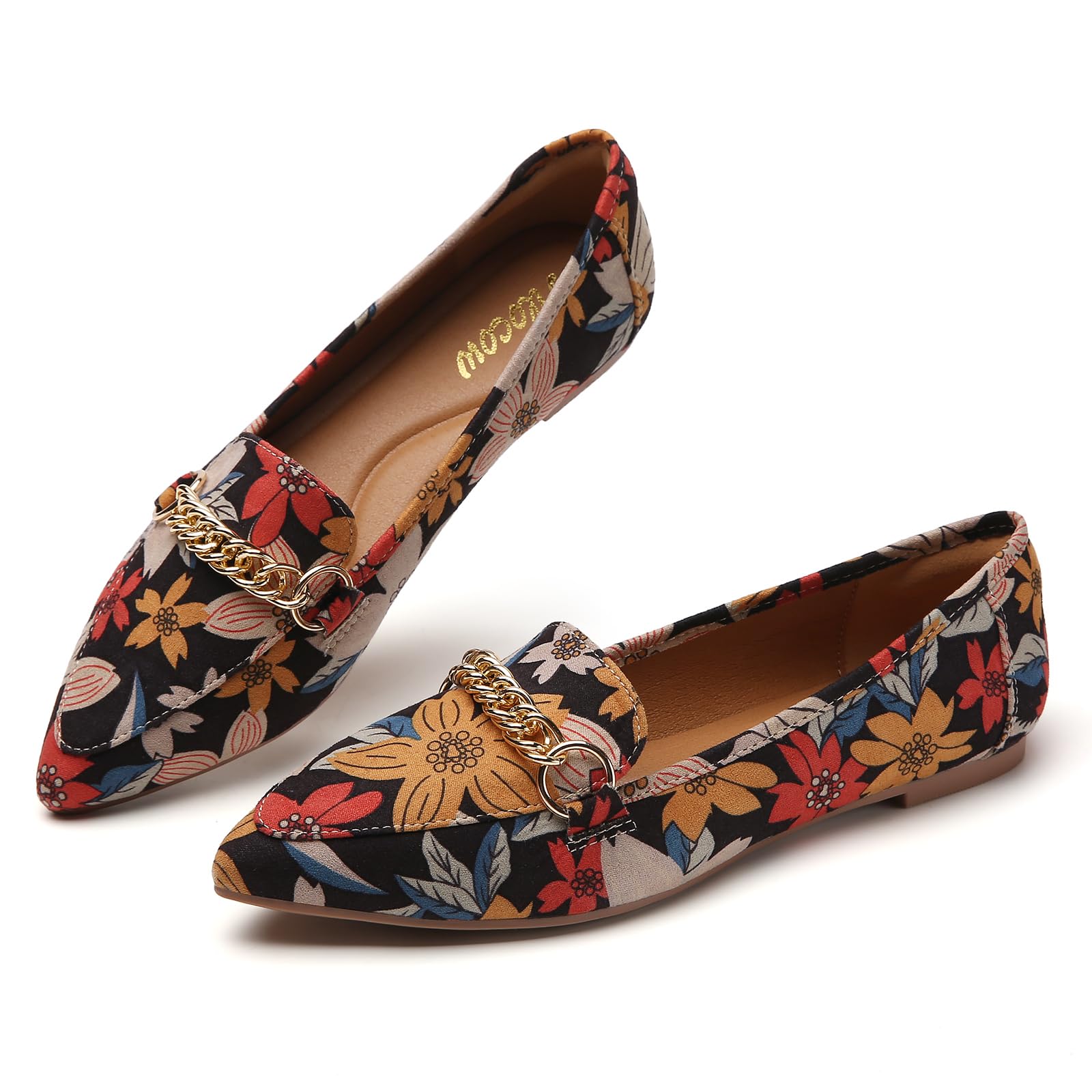 Tilocow Pointed Toe Flats Loafers for Women Dress Shoes for Work Office | Slip on Loafer,Comfortable &amp; Lightweight,Metal Chain,Business Casual, Memory Foam