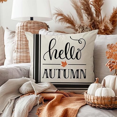 Miniatura 10 de PANDICORN Juego de 4 fundas de almohada de otoño de 12 x 20 pulgadas, diseño de hojas de calabaza de Hello para exteriores, decoración de otoño,