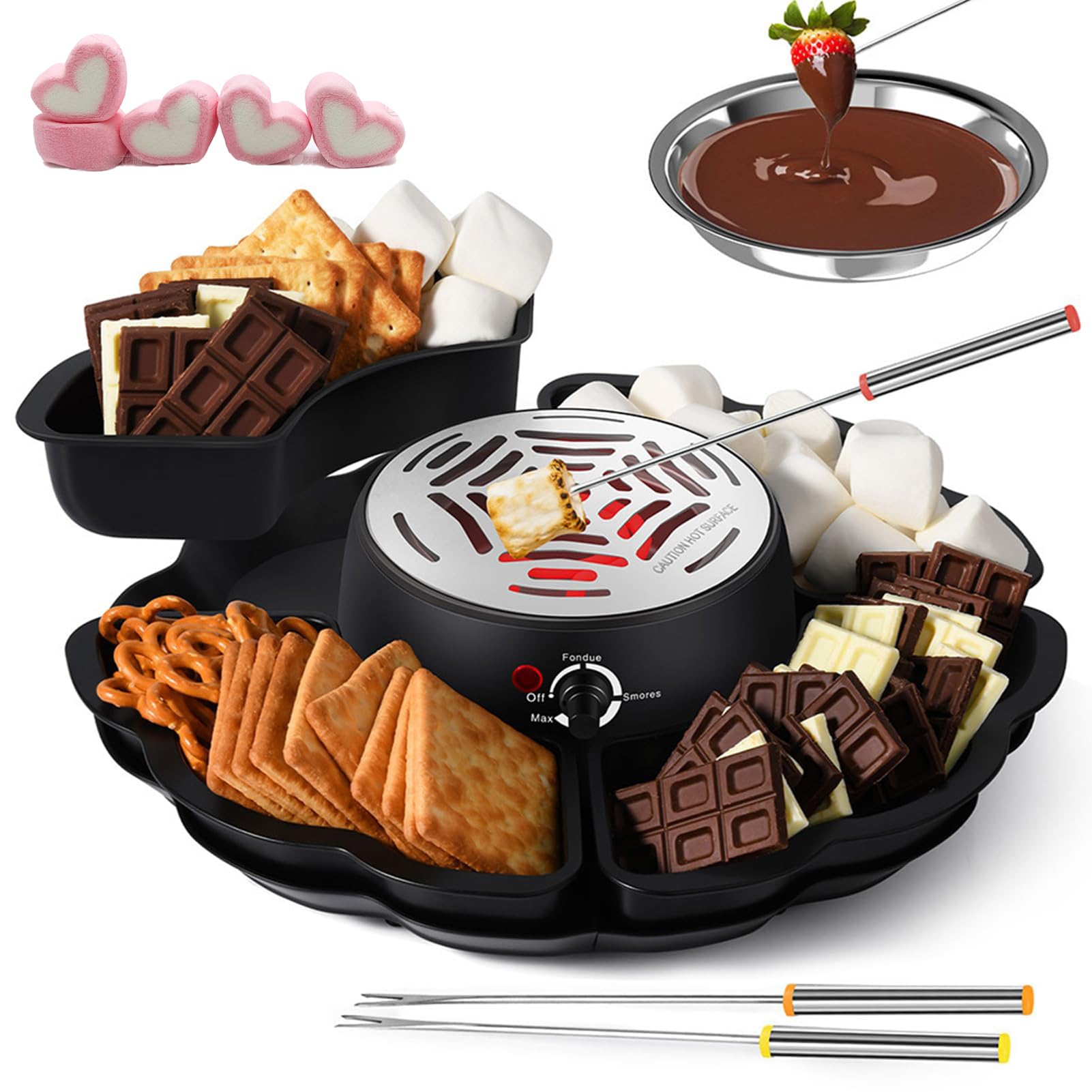 Maker & Chocolate Fondue Set 2-in-1 Indoor Kit mit Temperaturregelung, Elektrischer Marshmallow-Röster