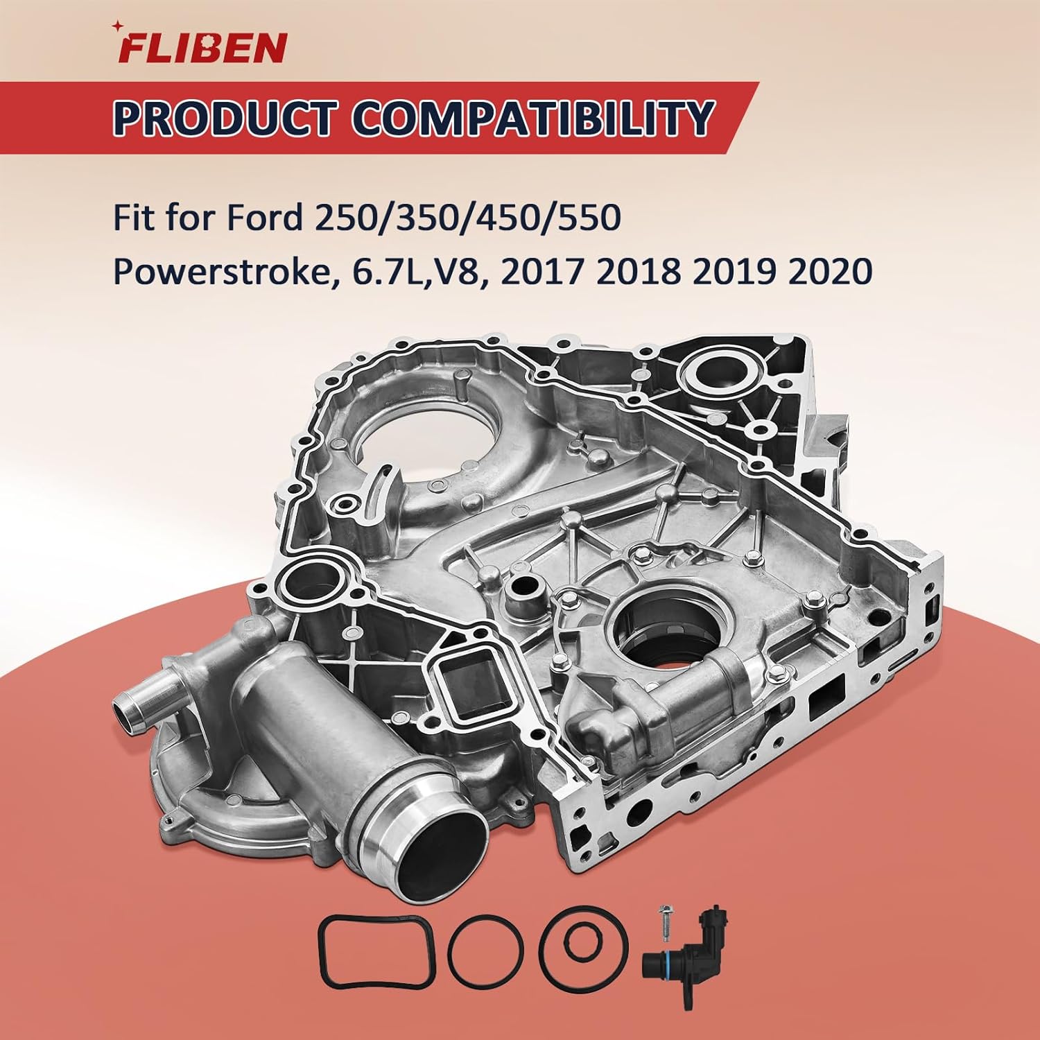 HC3Z-6019-A Engine Timing Cover Replacement for Ford F-250/F-350/F-450/F-550,6.7L, V8, 2017 2018 2019 2020 - Replace BC3Z-6019-B Timing Chain Cover