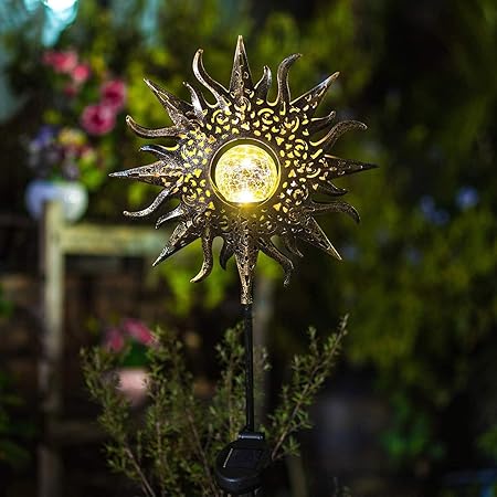 RIDEN Sun Solar Lights Garden Outdoor Waterproof Metal Decorative Stakes for Patio Yard Walkway LawnPatio Christmas Gifts Valentine's Day Gifts