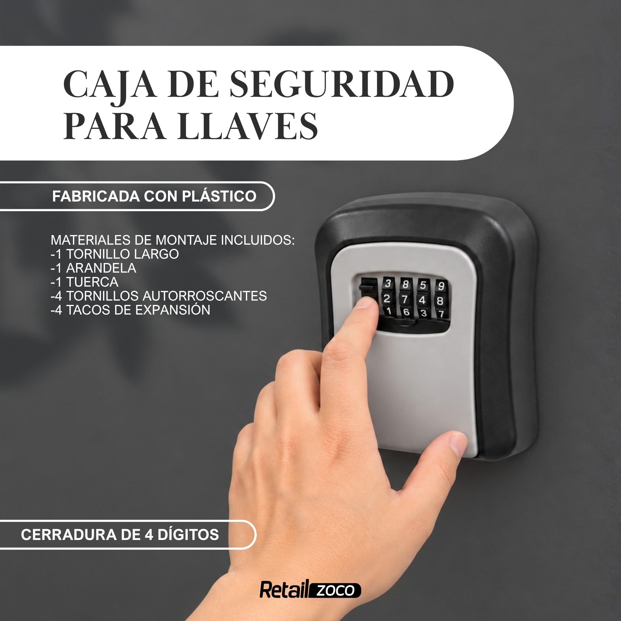 Caja de Seguridad para Llaves, Caja de cerradura, Código de 4 dígitos - imagen 2