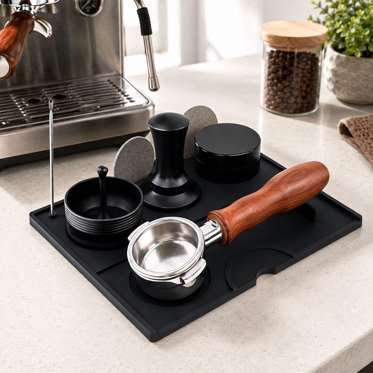 Silicone Coffee Grinder Mat, Non-Slip Pad, Black, 9.84 x 7.87 in