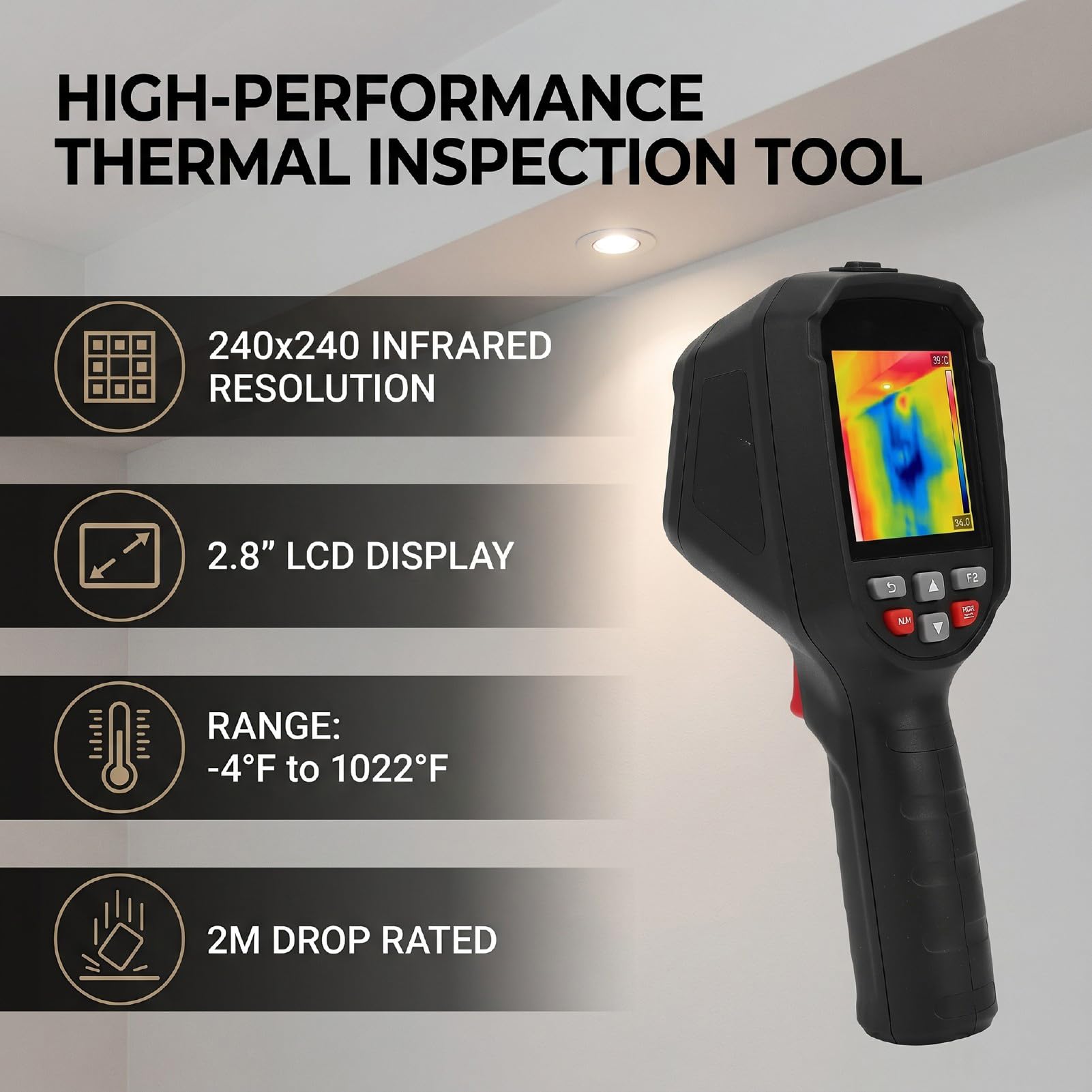 Fabater Wärmebildkamera, Infrarotkamera, 240 X 240 TISR Auflösung, -20°C Bis 550°C Temperaturbereich, 25Hz, Temperaturalarm, 50° Sichtfeld, Tragbar, for Temperaturmessung