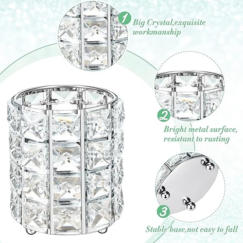 Miniatura 4 de BBTO Portalápices de cristal, 6 bolígrafos de diamantes de imitación para mujeres y niñas, organizador de brochas de maquillaje multifuncional,