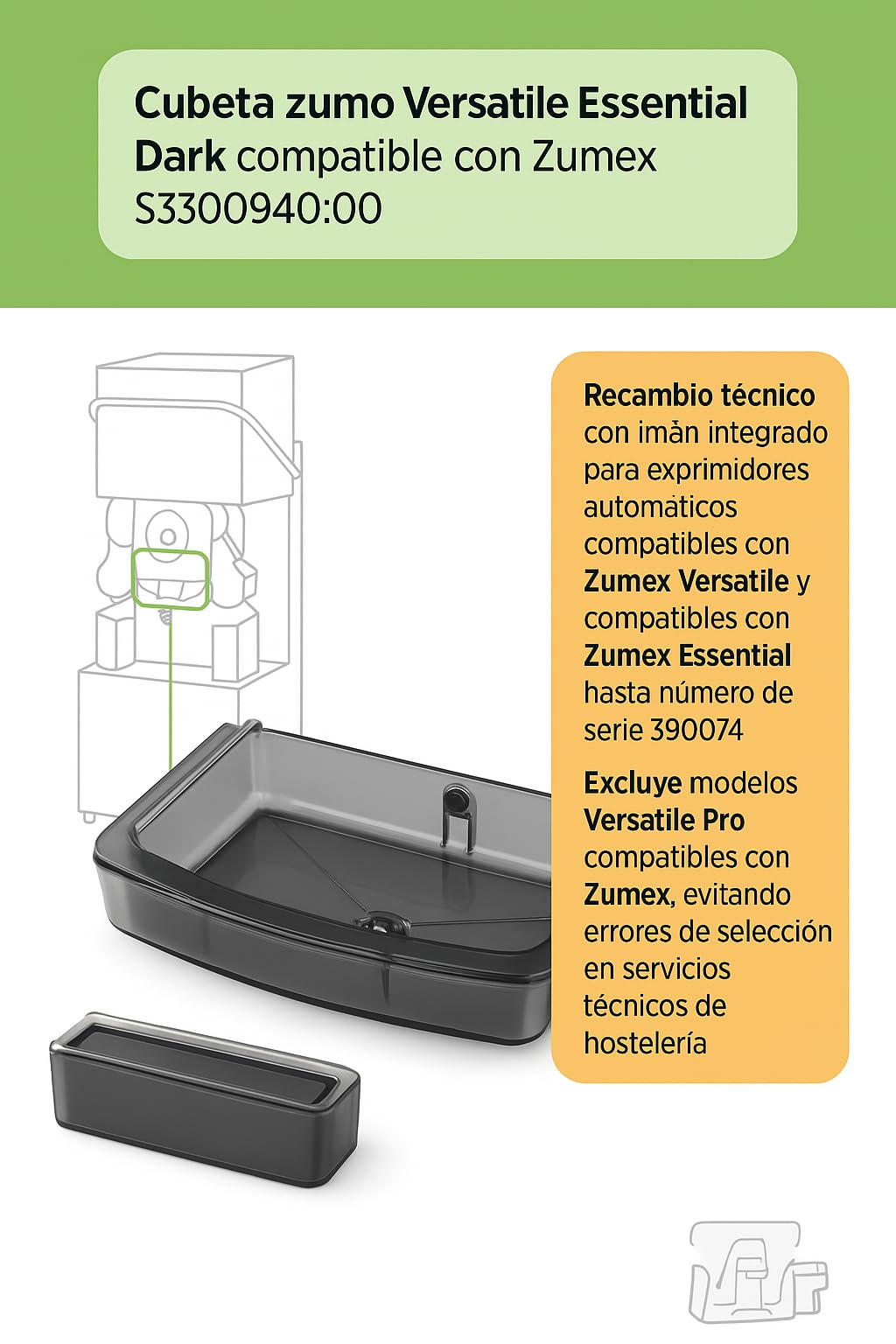 CubetasGastronorm ® Cubeta Zumo Dark Versatile Essential S3300940:00 Recambio Con Iman Compatible Con Zumex Versatile Essential Bandeja Recoleccion Jugo Exprimidor Profesional Hosteleria Bar Cafe
