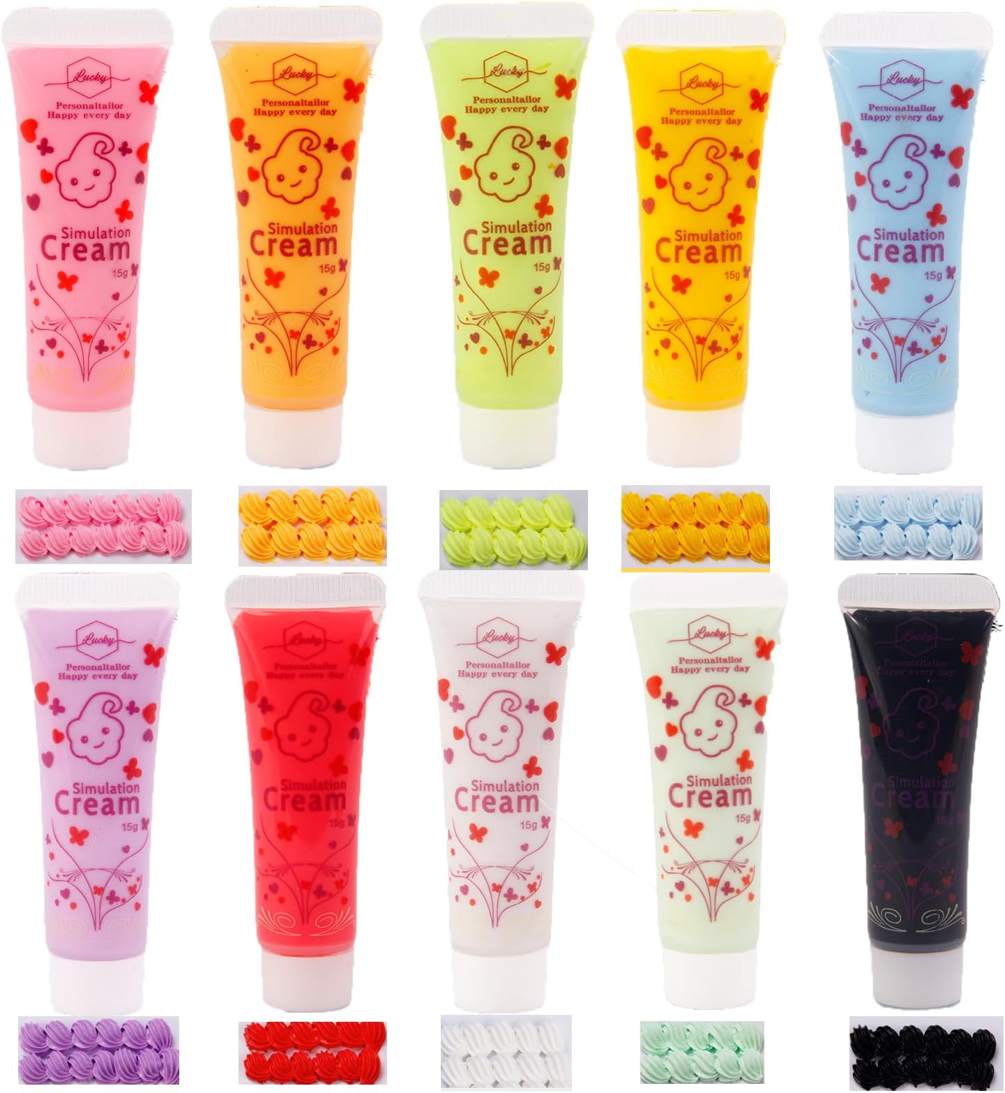 Whipped Cream Glue Kit - Decoden Cream Set with 10 Colors (15ml Each), Perfect for Crafting and Decorating,Ideal for DIY Crafts and Decorations