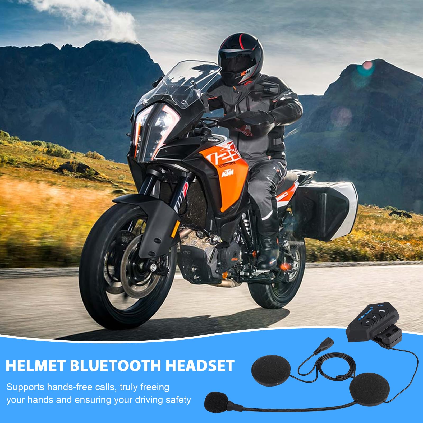 KSTE Kit Main Libre Moto, 1 Paire Casque Bluetooth de Moto BT Casque Haut-parleurs Soutien Appels Mains Libres
