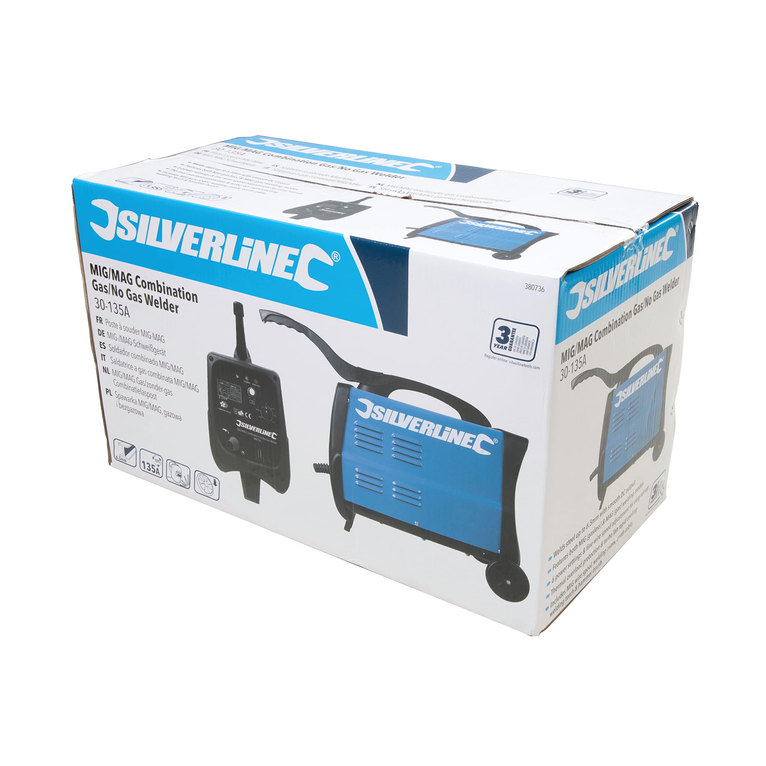 Silverline 380736 MIG/MAG Soldador de gas combinado 30-135A