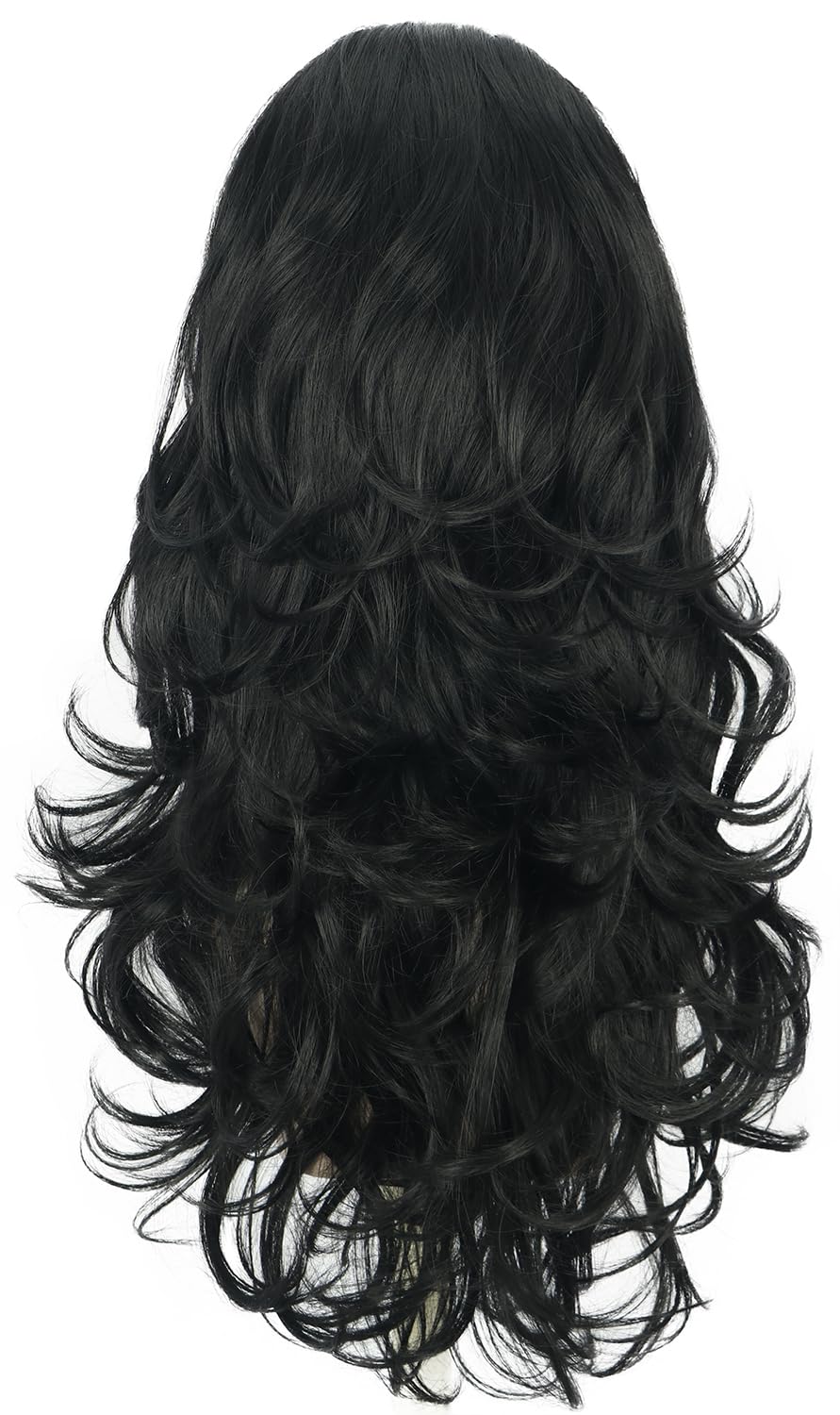 yuehong Long Black Wavy Women Wig Big Bouffant Beehive 60s 70s Cosplay Costume Wig Resistant Synthetic Fibers Fluffy Durable Soft Hair - Image 4