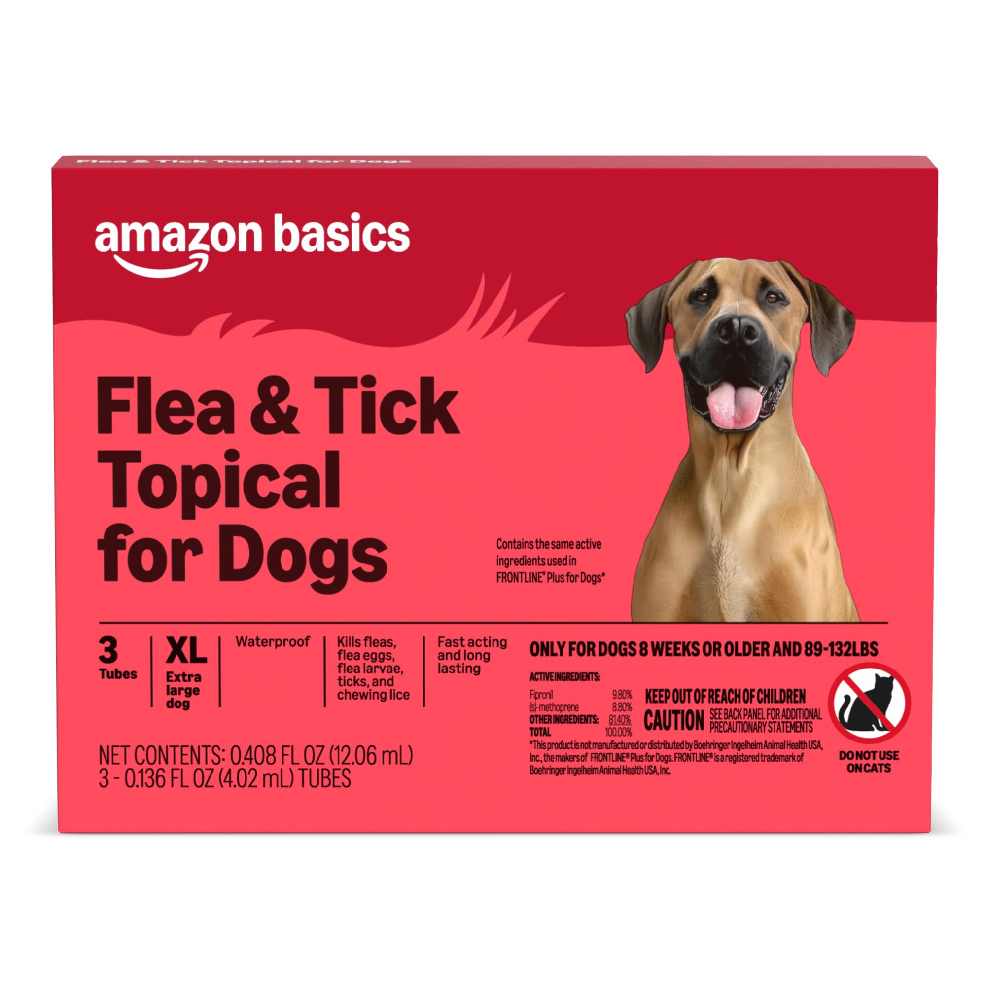 PreventativeFlea and Tick Topical Treatment for X-Large Dogs (89-132 Pounds), 3 Count, Packaging May Vary