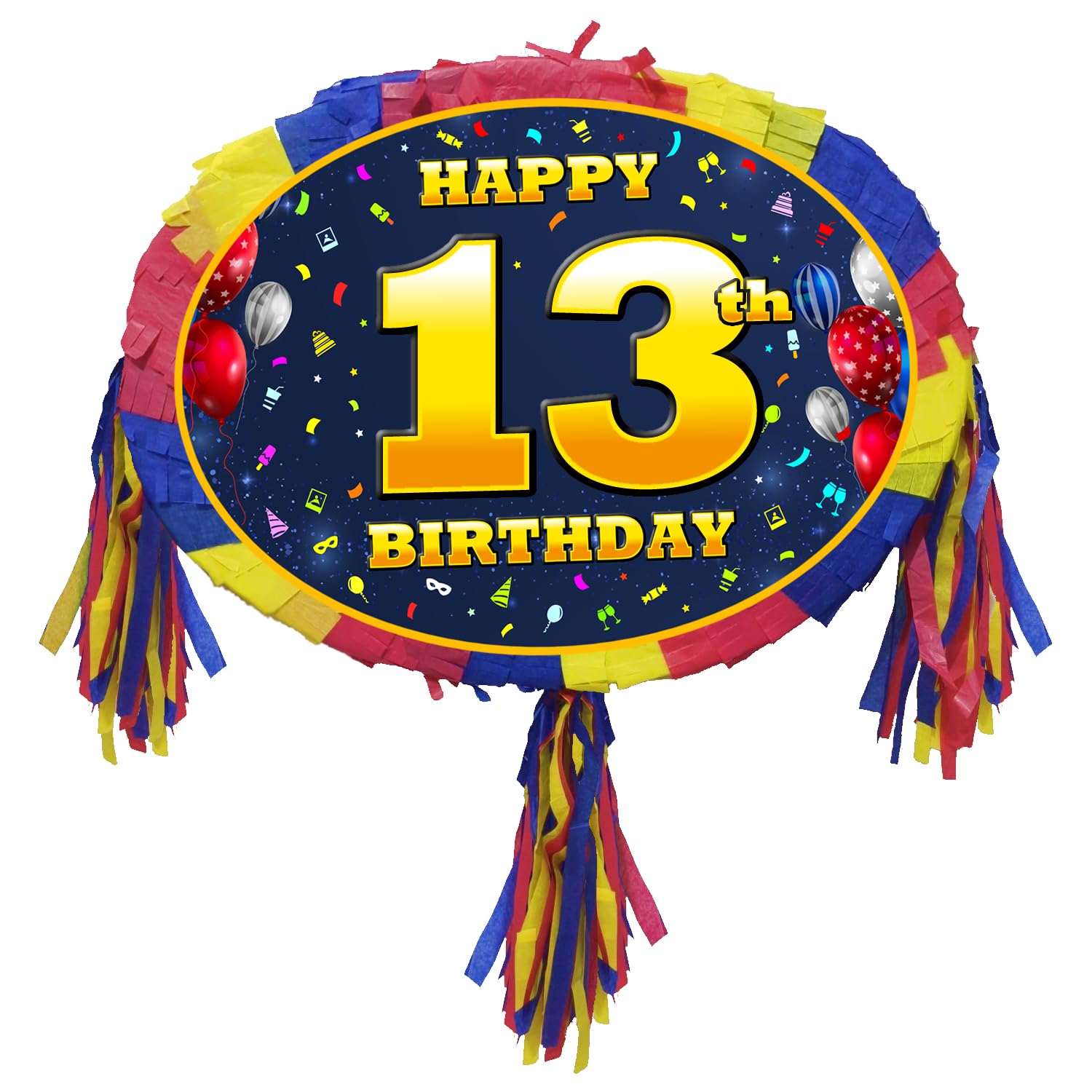 13th birthday pinata with stick - Thirteen party game - Big 18 inch, Red, Blue, Yellow - Image 2