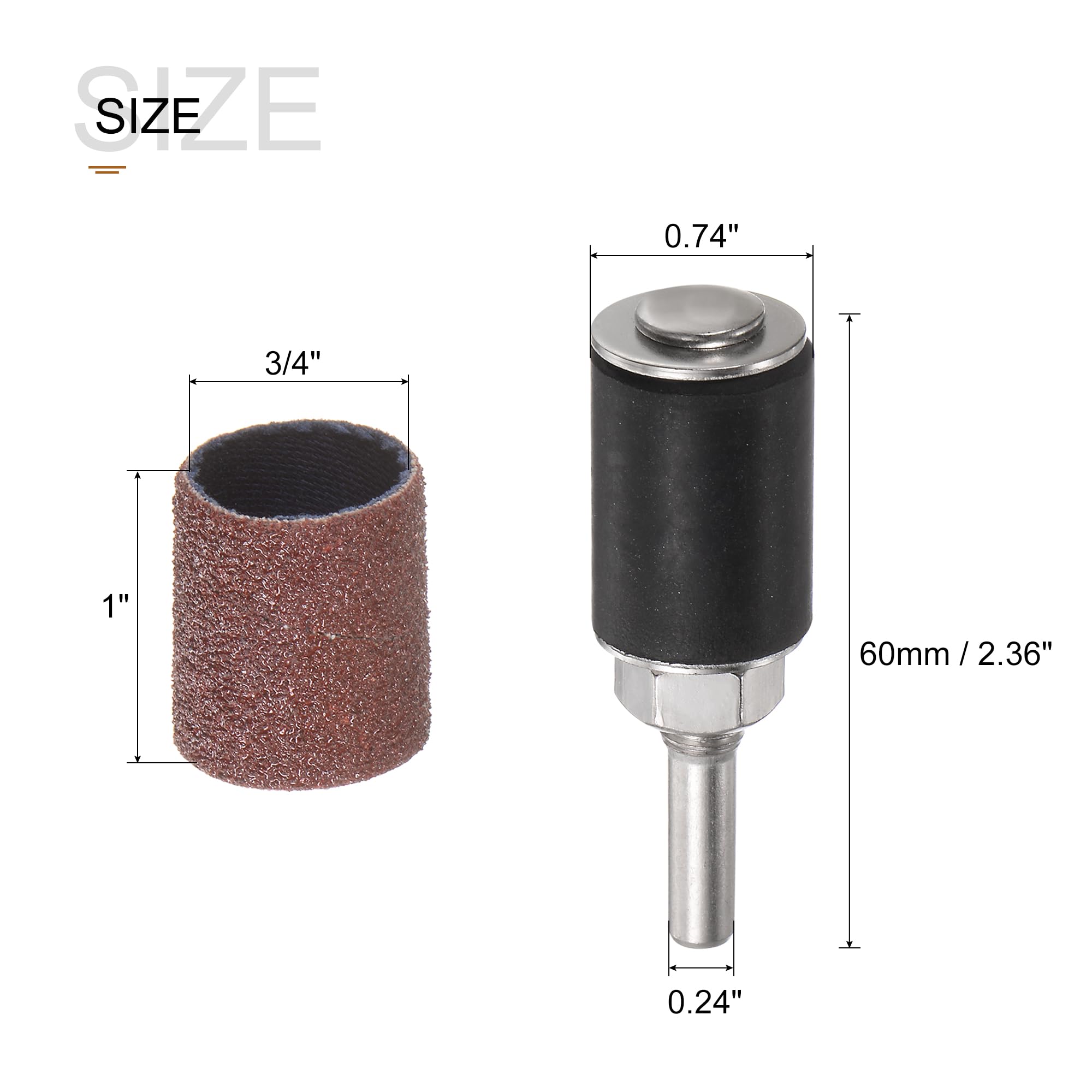 QUARKZMAN Schleifhülsen-Set – 50 Stück 60 Grit, 1 Zoll, Mit 2 Trommeldornen, Für Drehwerkzeuge & Schleifer