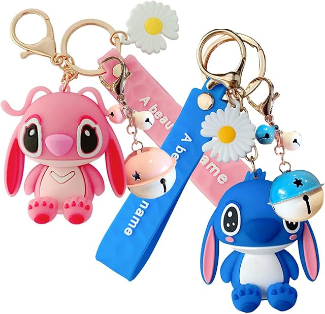 2pcs Stitch Keychain Bags Men and Women Pendants Cartoon Dolls Doll Jewelry,wopin-Action Figure Keyring Cute Cartoon Figure Pendant Model Dolls Kids Gift Toy Cute Bag Pendant Gift for Kidswith bell