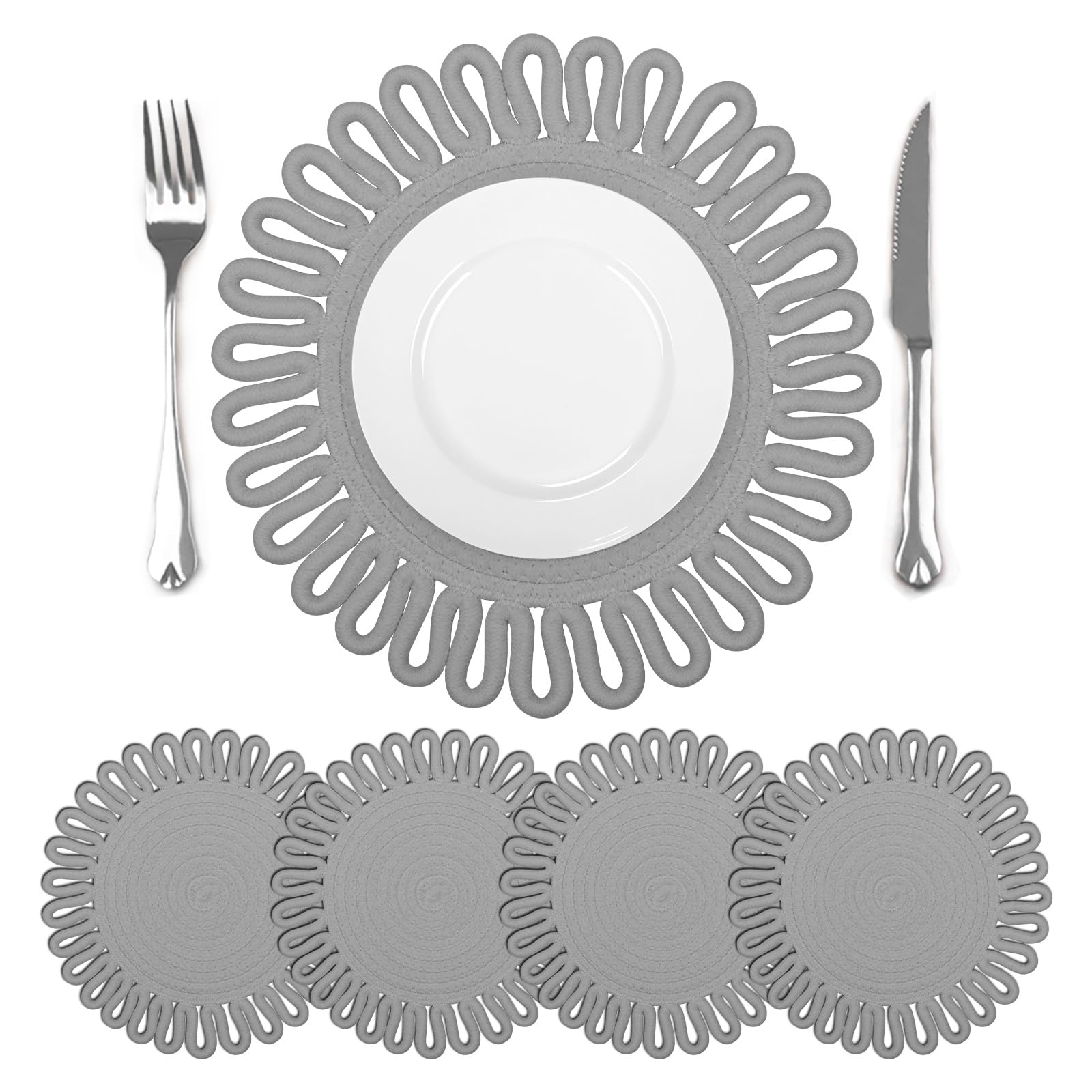 comfoyar Round Placemats Set of 4, 30cm Non-Slip Cotton Woven Place Mats