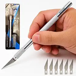 Estilete de Precisão Profissional TE-10, 145mm, Cabo em Alumínio Texturizado, Kit com 5 Lâminas para Artesanato e Modelismo, Entrega Imediata
