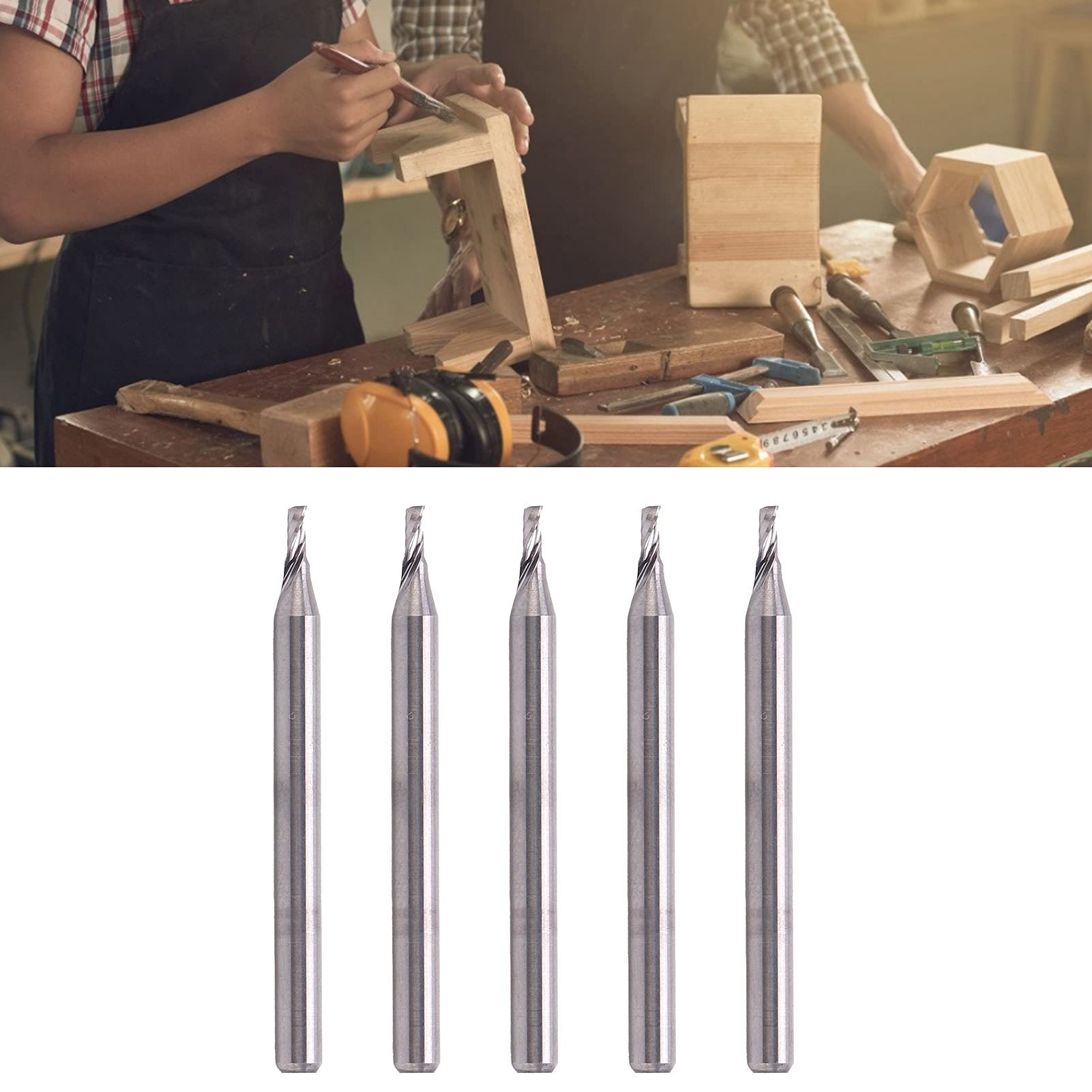 Fresa de 5 piezas, herramienta de corte de fresas de extremo de acero de tungsteno en espiral de una sola flauta con eliminación de viruta en espiral para mecanizar planos y