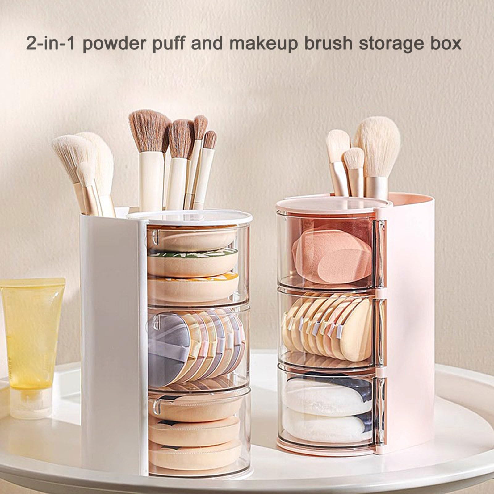 Elegante caja de almacenamiento de brochas de maquillaje y esponjas, organizador de cosméticos multiusos, accesorio para el hogar para mujeres de moda