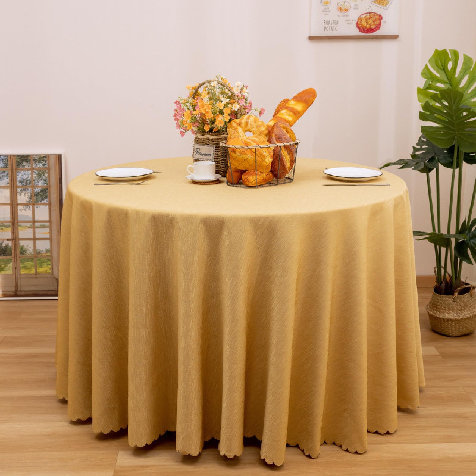 Nappe 200 cm polyester lavable jaune pour éliminer les taches tenaces de banquet