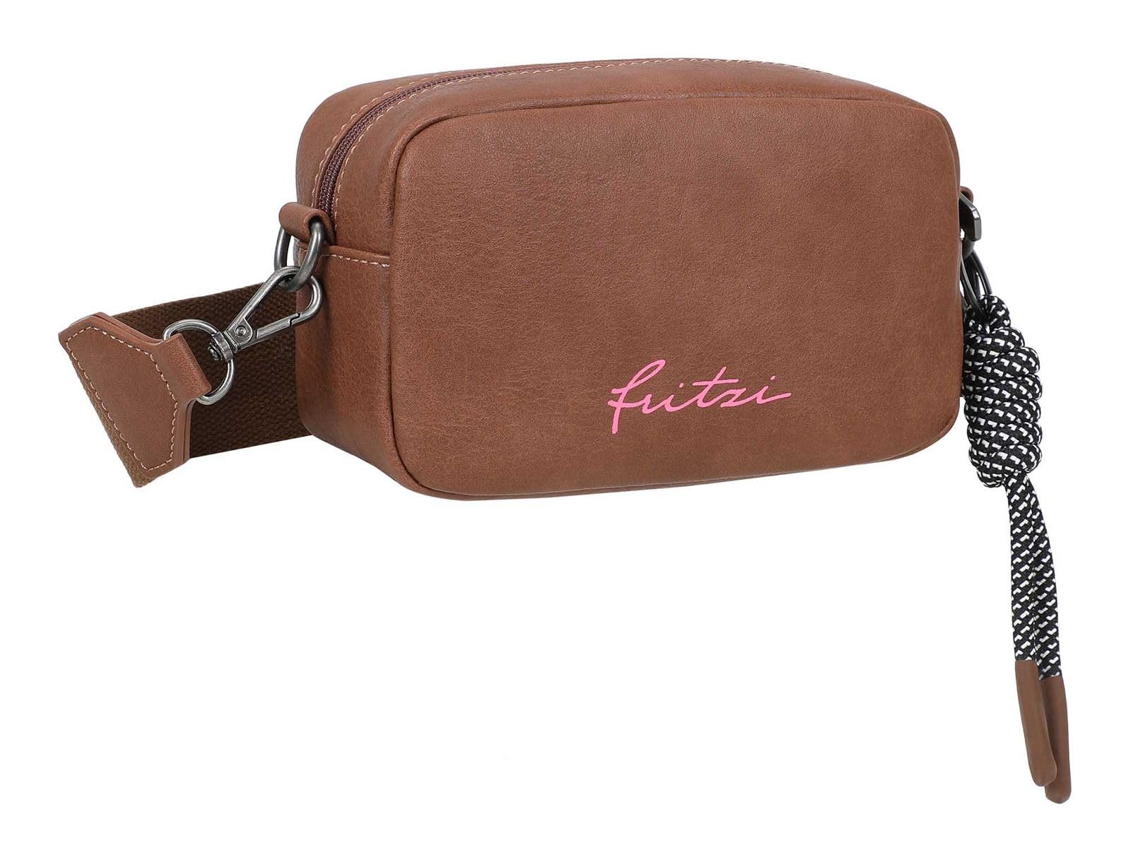 Fritzi Cross Bag Lou Crossbody Damen Umhängetasche Schultertasche Lederimitat Reißverschluss Alltag Reisen Freizeit 14,5 x 22 x 7 cm – Schwarz, Grau, Braun, Blaugrau, Beige, Taupe, Blau, Rot, Gelb