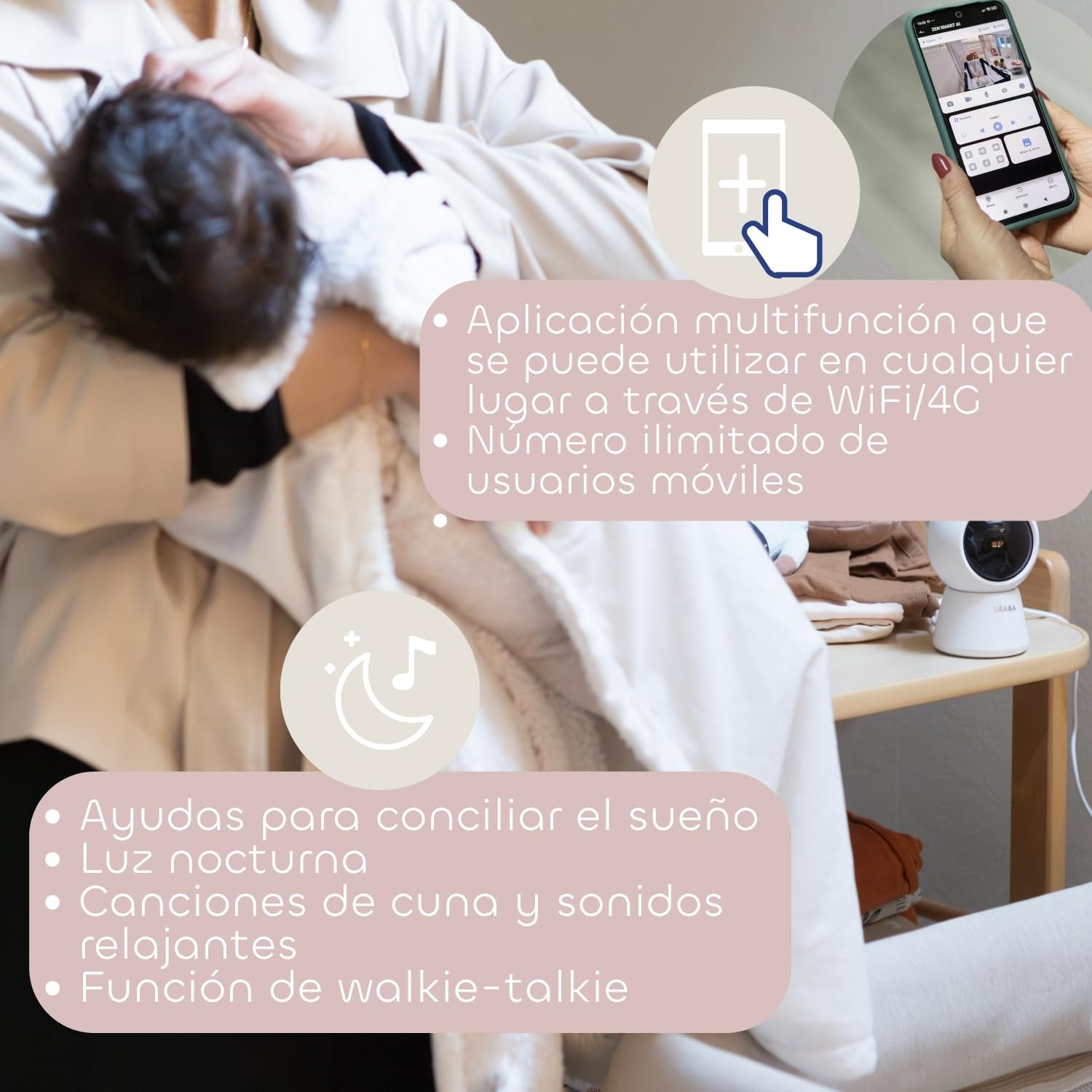 Béaba Zen Smart AI – Vigilabebés con Cámara De Video 3 En 1, Cámara 360° Full QHD 4MP, Pantalla HD 720p, App Móvil, IA Detección De Giro, Visión Nocturna, Luz Nocturna, Walkie Talkie, VOX, Blanco | Cámara 360° Full QHD 4MP, Pantalla HD 720p, IA Detección