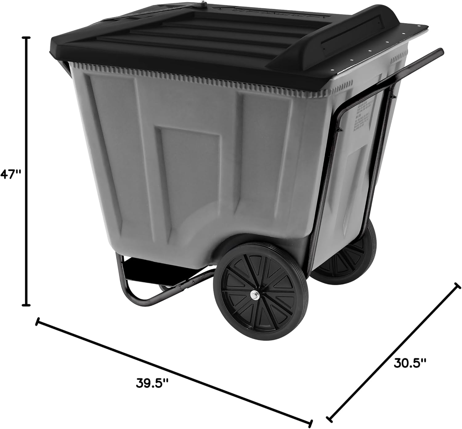 ReadySpace Heavy Duty Plastic Transport Cart with Lid for Trash and Bulky Items for Commercial or Home Use, 30.5-Inch W x 47-Inch D x 39.5-Inch H, 90 Gallon Capacity, 76491GREYRS, Gray
