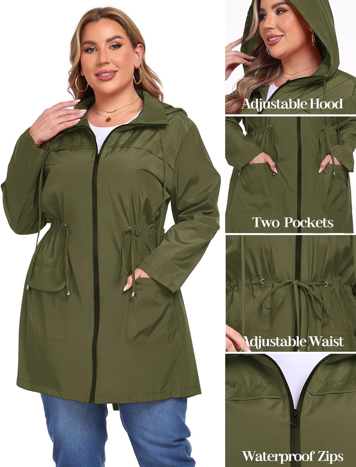 ZOMVA 2025 Plus Size 1X-5X Rain Jacket Coat Long Lightweight Raincoat with Hood Windbreaker Waterproof Jackets with Pockets - Image 6
