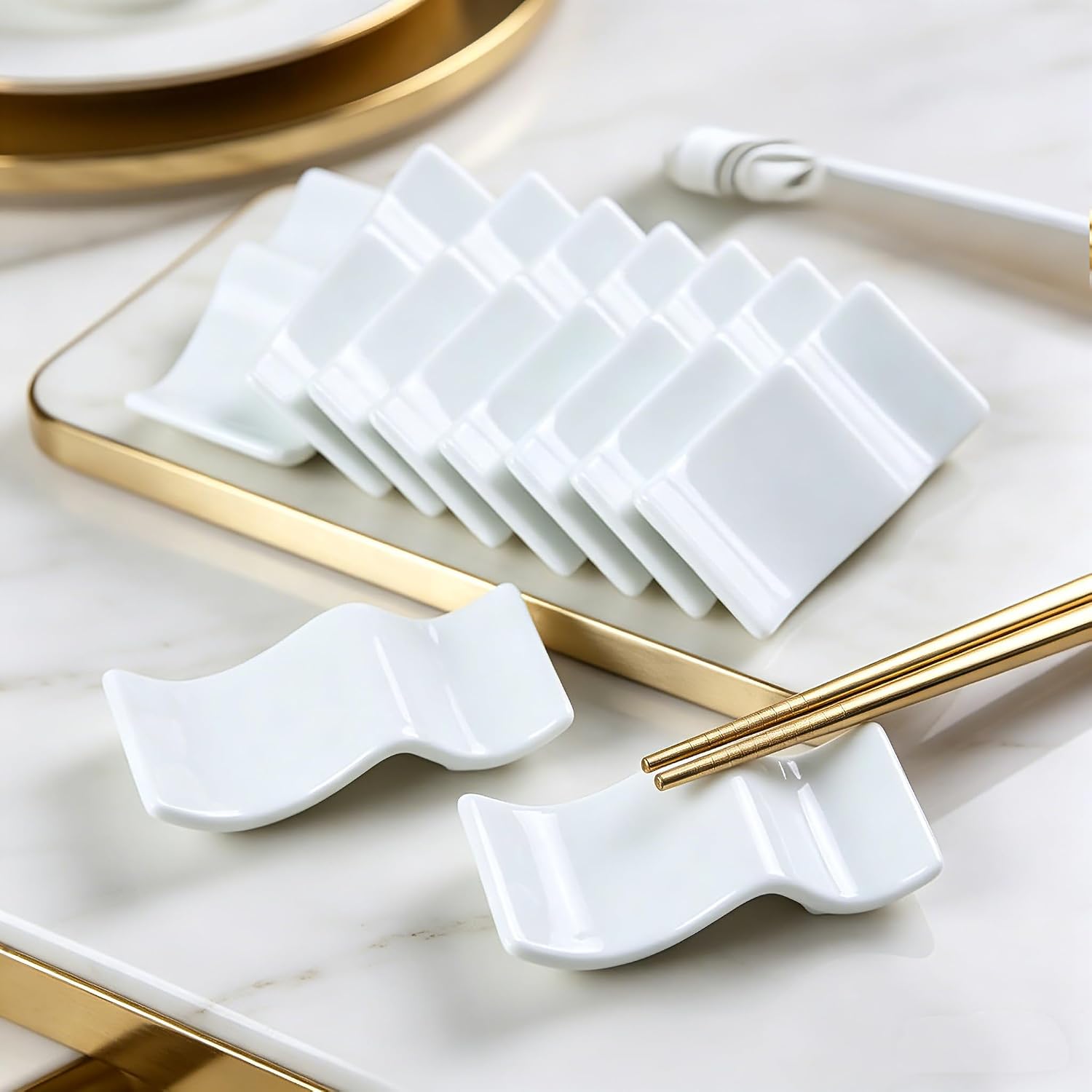 Ceramic Chopsticks Rest Rack Set of 6pcs,Chinese Style Dinner Spoon Stand Knife Fork Holder Porcelain Chopsticks Stand