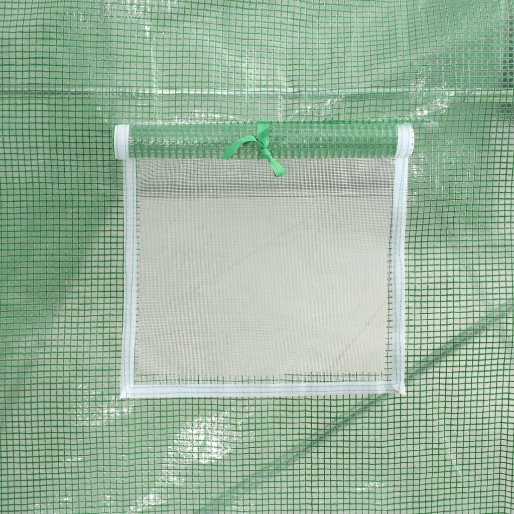 Close-up of a mesh window on the greenhouse