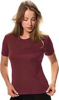 Merino.tech Women’s Merino Wool Short Sleeve Base Layer T-Shirt for Hiking and Travel (Large, Burgundy Wine Crewneck) OEKO-TEX STANDARD 100
