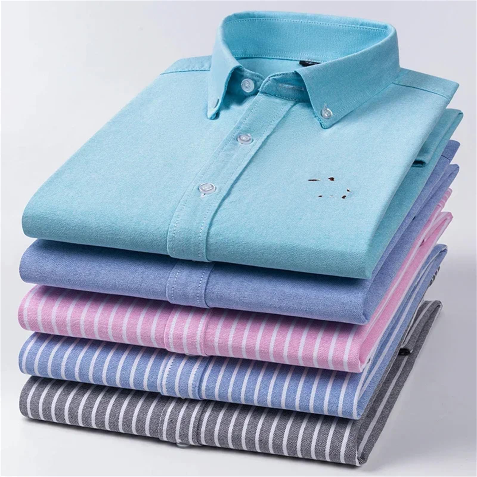 Camisas de manga larga para hombre, de algodón puro, Oxford, ajustadas, formal, lisas, ropa de oficina