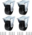 PATIKIL 2" Roues à roulettes rigides, 4 Roulettes en plaques fixes et non pivotantes avec M5 Capacité de charge des vis 198Lbs pour les meubles Carton de travail Chariot, Noir