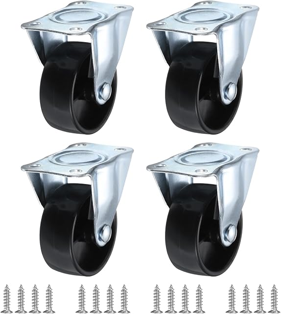 PATIKIL 2" Roues à roulettes rigides, 4 Roulettes en plaques fixes et non pivotantes avec M5 Capacité de charge des vis 198Lbs pour les meubles Carton de travail Chariot, Noir