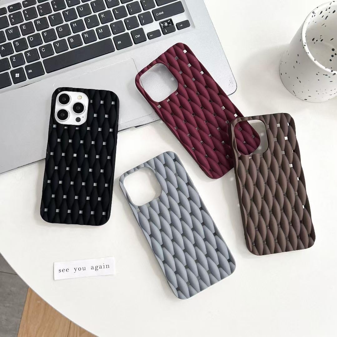 Woven Hollow Breathable Case for iPhone 16/15/14/13/12/11 16 Pro Max Plus XS Max Soft Silicone Cooling Design Full-Body Protective Cover (Black-1,for iPhone 16) image 4