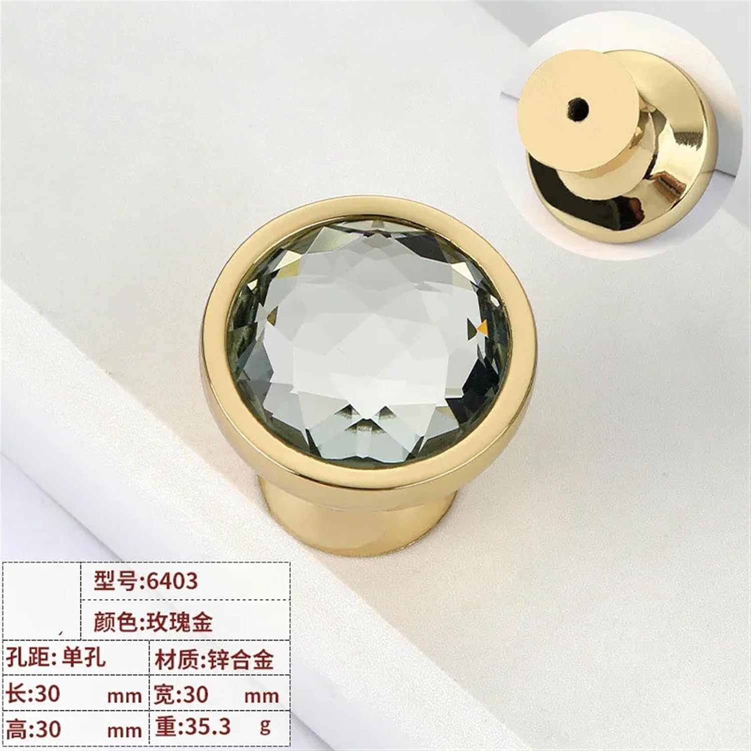 AOKLEY Gold Diamond Knobs and Handles Drawer Pulls Wardrobe Cabinet Door Handles Crystal Drawer Knobs Furniture Hardware 1Pcs (Color : 6403- Single Hole)
