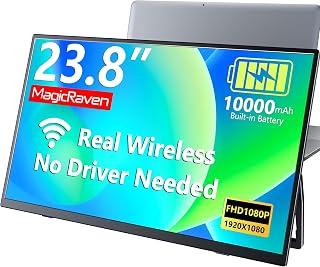 MagicRaven 23.8" Wireless Portable Monitor 1080P IPS with 10000mAh Battery, AirPlay Miracast, Cable-Free Second Screen for Laptop PC Phone