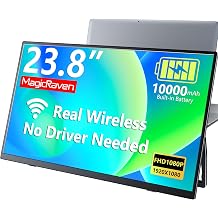 MAGICRAVEN Wireless Portable Monitor for Laptop, 23.8" Portable Monitor with Battery-1080P FHD Second Screen for Home & Office, AirPlay & Miracast Casting, No Cables or Drivers Needed