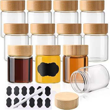 12 Pack 2oz Glass Shot Bottles with Caps, 60ml Borosilicate Glass Juice Shot Bottles, Dishwasher & Freezer Safe, Reusable Wellness Ginger Shot Glass with Lids for juicing ginger shots