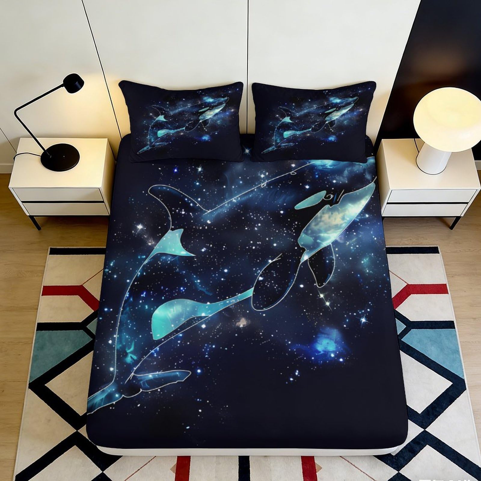 K1r3d9e5 Style-2 3D Printed Galaxy Starry Sky Fitted Sheet Microfiber Soft Breathable Cosmic Nebula Mattress Cover For Bedroom Dorm Decor 90X200x25cm