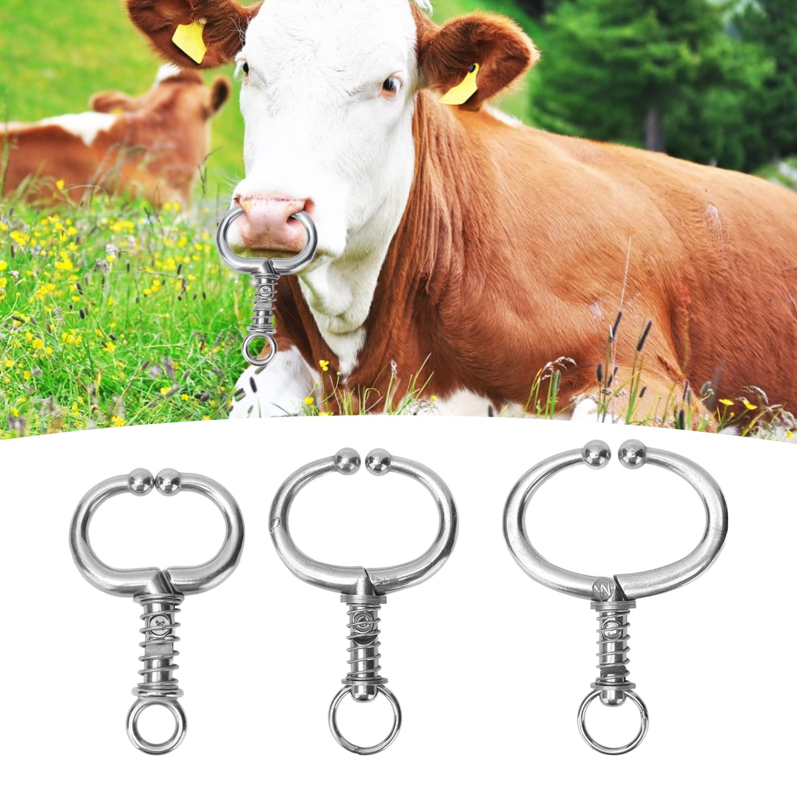 BORDSTRACT Anello al Naso per bovini, Morsetto per Naso per bovini in Acciaio Inossidabile, per Attrezzature per Animali da Fattoria a Naso di Toro da trazione(M)