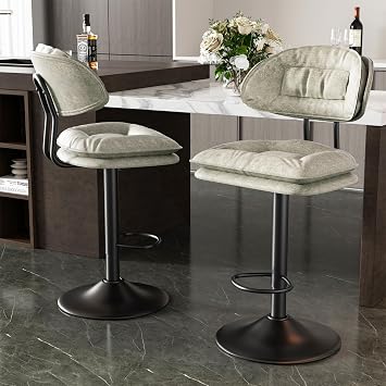Hawthyhome Bar Stools Set of 2 with Backrest Breakfast Bar Stools Beige | Ergonomic Padding, Backrest, Adjustable Height, Kitchen Stool, Breakfast Bar Stools, Counter Height, Footrest