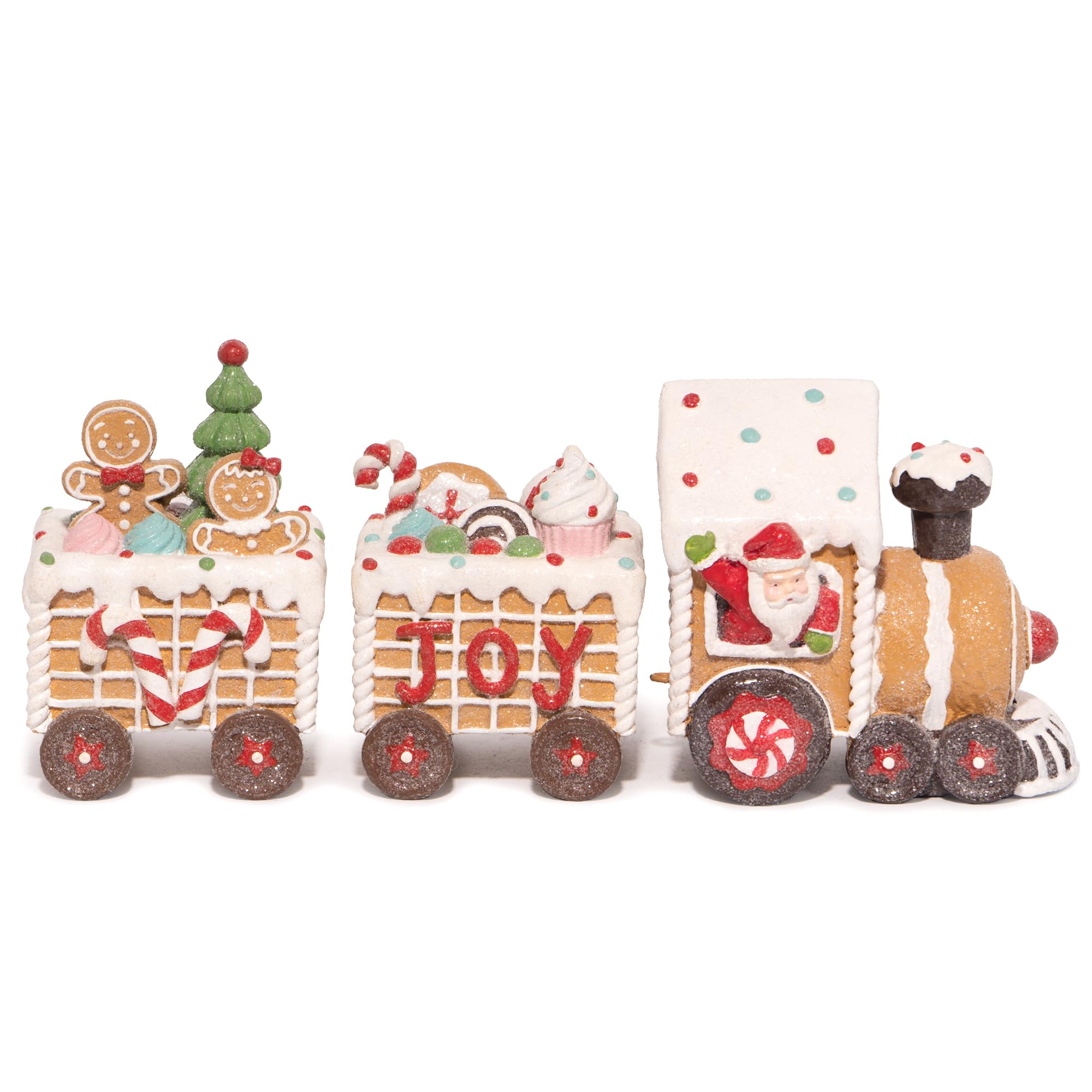 Hodao Figuras navideñas de tren de hombre de jengibre, bonitas decoraciones navideñas para interiores, para mesa, chimenea o centro de mesa, decoración perfecta de invierno y regalo (7.5 pulgadas de