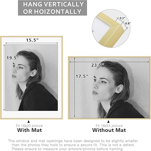 Miniatura 5 de Golden State Art, Portarretratos de aluminio de 18 x 24 pulgadas con paspartú de color marfil para fotos de 16 x 20 pulgadas, ganchos de dientes de