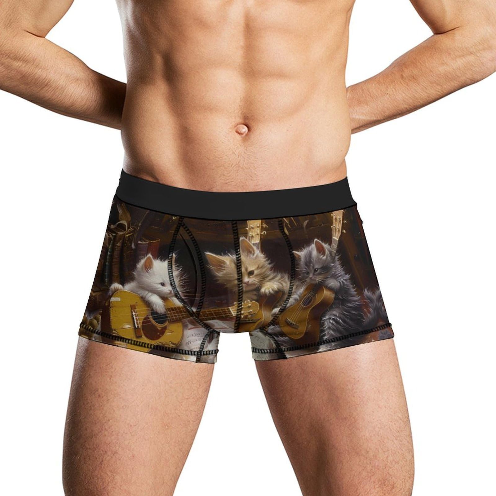 Fwjzdsp Unisex As Pic Vintage Cats The Musician Men's Boxer Briefs Soft Underwear Breathable Trunks With Waistband