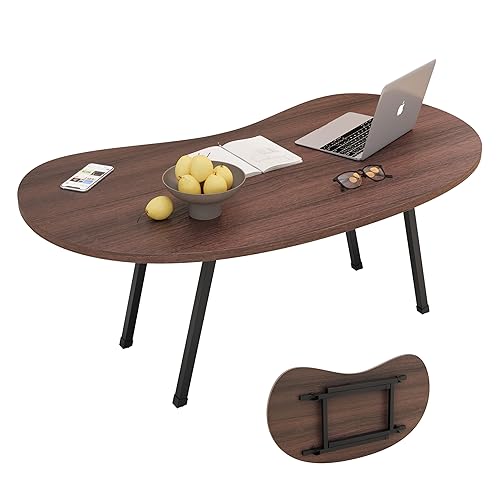 Folding Coffee Table,Mid Century Modern Coffee Table Irregular,Kidney Foldable Table,Small