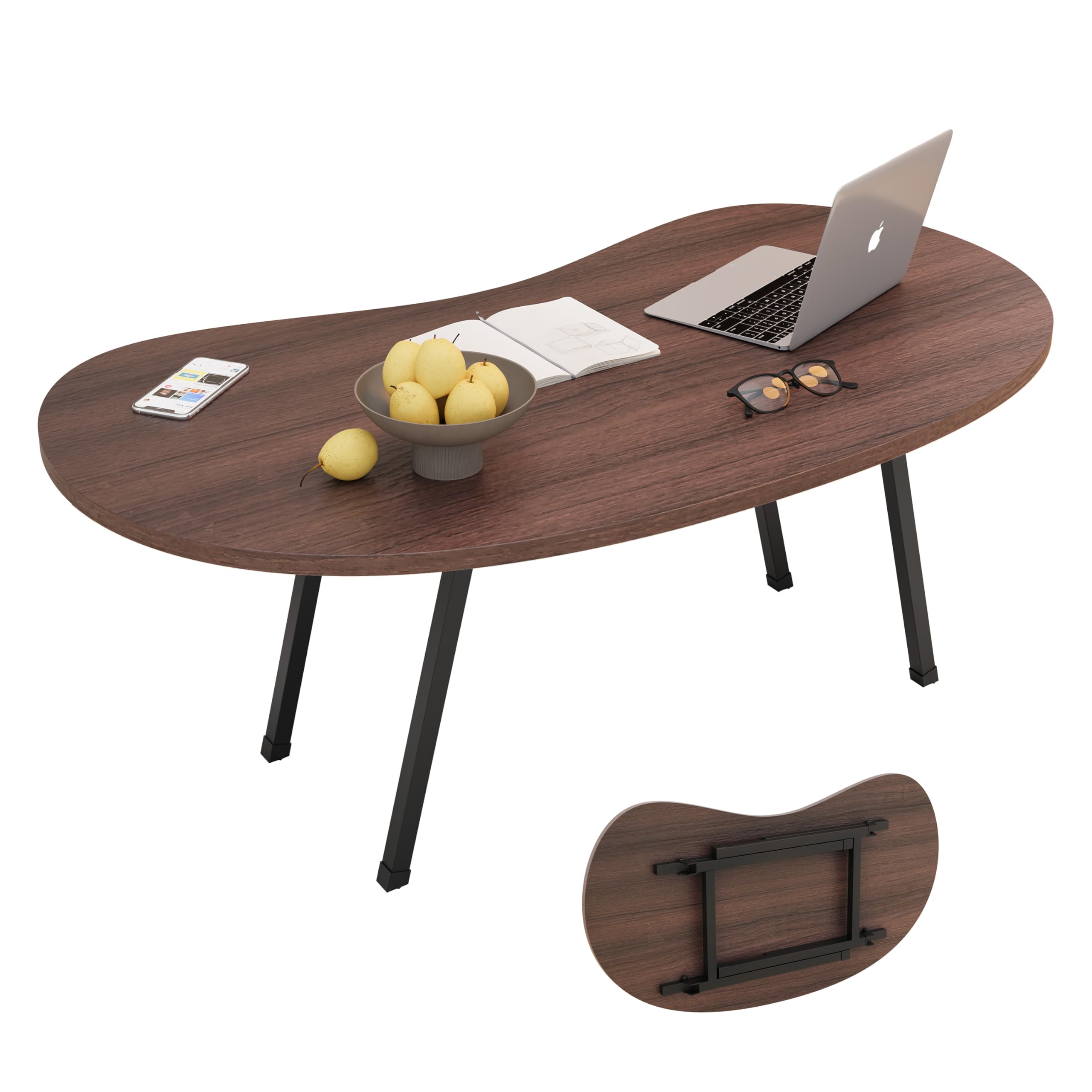 Folding Coffee Table Mid Century Modern Coffee Table Irregular Kidney Foldable Table Small Farmhouse Coffee Tables Portable Table